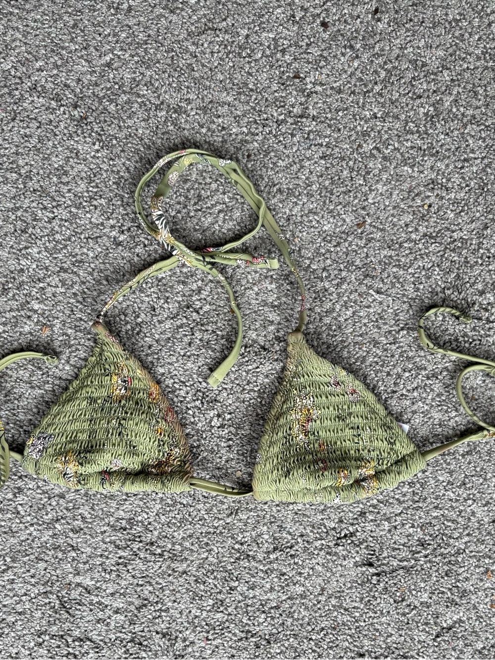 Xhilaration Olive Green Smocked Bikini Top with Flower Details